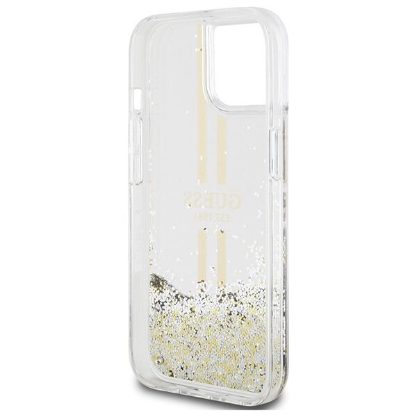 Guess case for iPhone 15 6,1&quot; GUHCP15SLFCSEGT transparent HC LIQ. GLITTER GOLD STRIPES 3666339223946