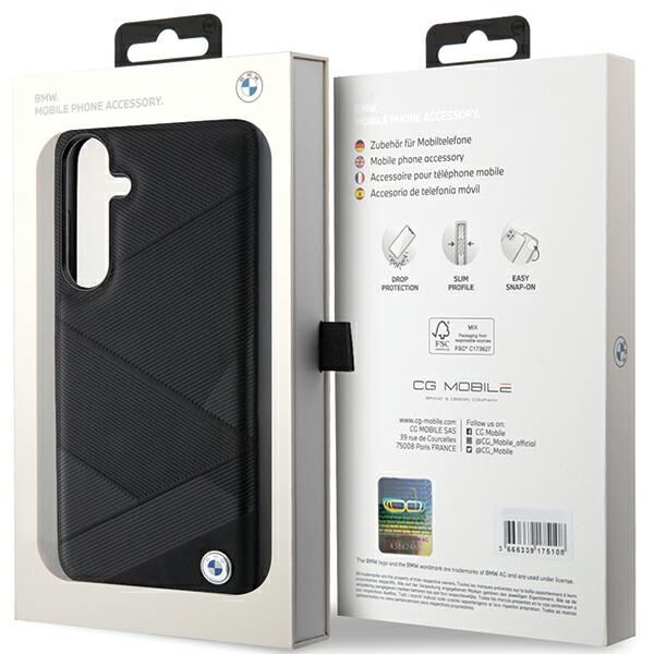 BMW case for Samsung Galaxy S24+ black Signature Leather Crossing Lines Pattern 3666339242633