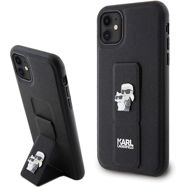 Karl Lagerfeld case for iPhone 11 KLHCN61GSAKCPK HC GRIPSTAND SAFFIANO KC PINS BLACK 3666339206772