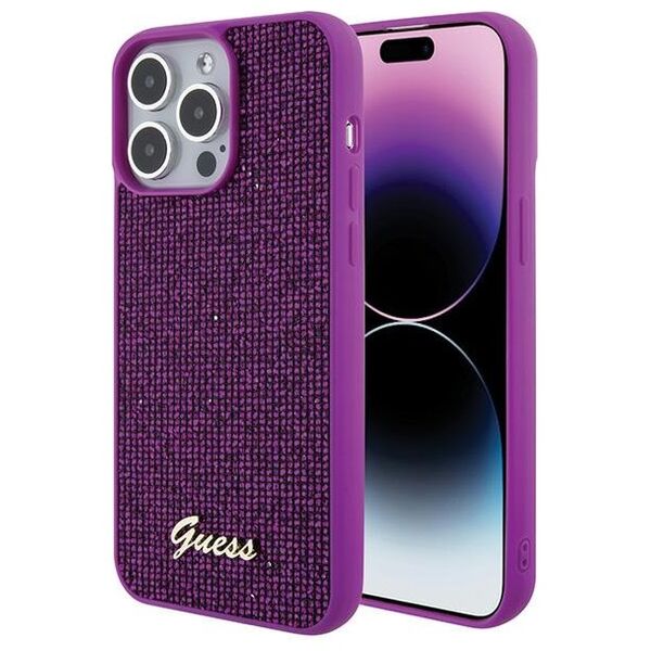 Guess case for iPhone 15 Pro Max 6,7&quot; GUHCP15XPMSDGSF fuschia HC PU Disco Script Metal 3666339173746