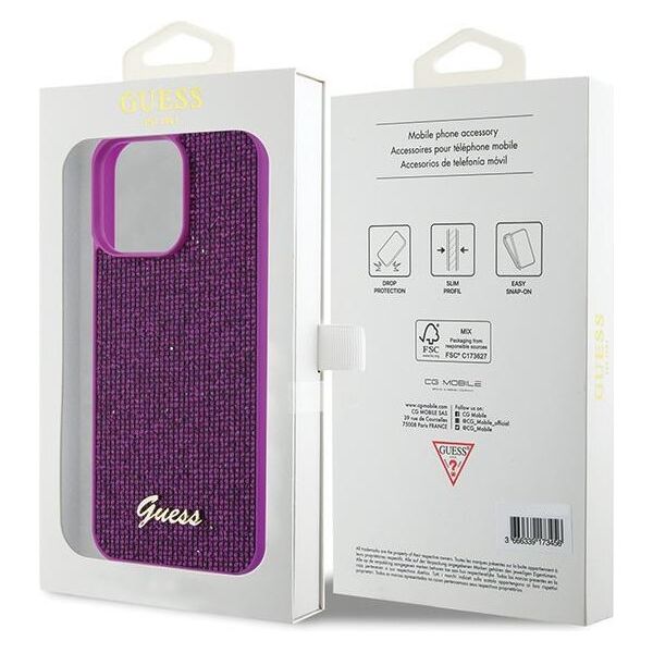 Guess case for iPhone 15 Pro Max 6,7&quot; GUHCP15XPMSDGSF fuschia HC PU Disco Script Metal 3666339173746