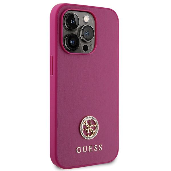 Guess case for iPhone 15 Pro 6,1&quot; GUHCP15LPS4DGPP pink HC PU 4G Metal Logo Strass 3666339150884