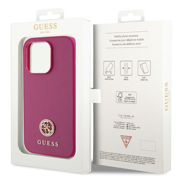 Guess case for iPhone 15 Pro 6,1&quot; GUHCP15LPS4DGPP pink HC PU 4G Metal Logo Strass 3666339150884