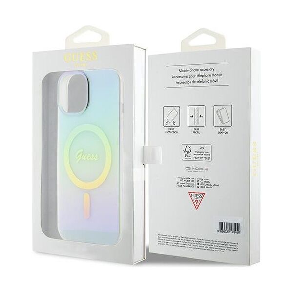 Guess case for iPhone 15 6.1&quot; GUHMP15SHITSQ turquoise hardcase IML Iridescent MagSafe 3666339154929