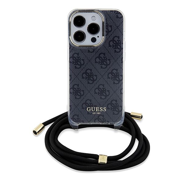 Guess case for  iPhone 15 Pro Max 6,7&quot; GUHCP15SHC4SEK HC CROSSBODY CORD 4G PRINT BLACK 3666339147952