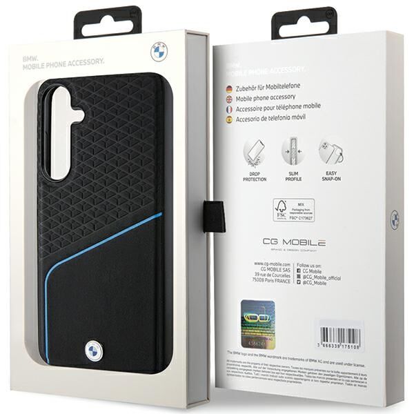 BMW case for Samsung Galaxy S24 black Signature Leather Textured & Line MagSafe 3666339241636