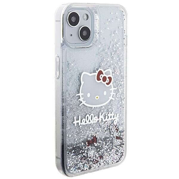 Original Case IPHONE 13 / 14 / 15 Hello Kitty Hardcase Liquid Glitter Charms Kitty Head (HKHCP15SLIKHET) silver 3666339186203