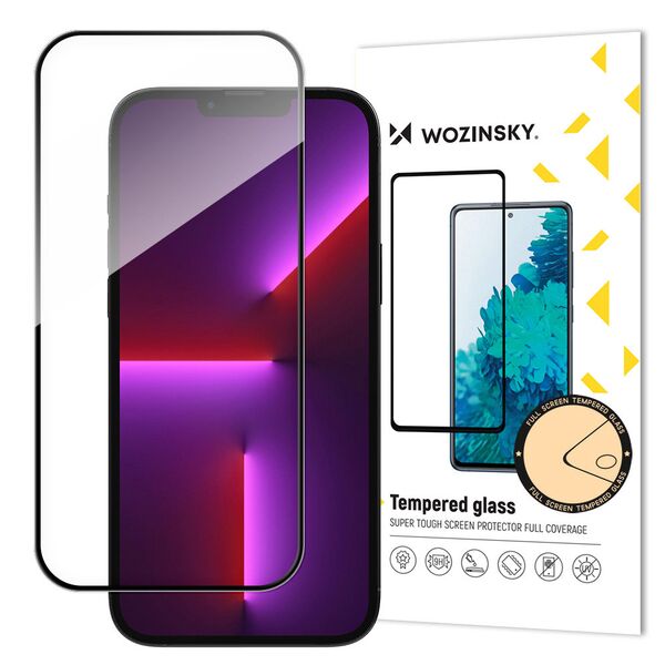 Wozinsky Full Glue iPhone 15 Plus Case Friendly Full Glue Tempered Glass with Frame - Black