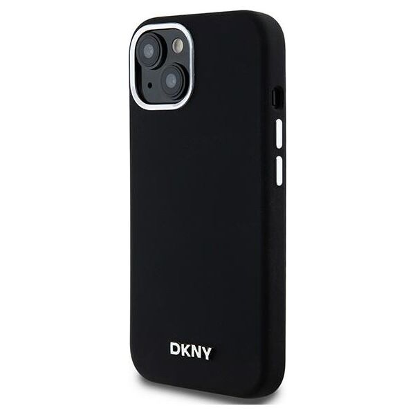 DKNY case for iPhone 15 6,1&quot; DKHMP15SSMCHLK black HC Magsafe silicone w horizontal metal logo 3666339265717