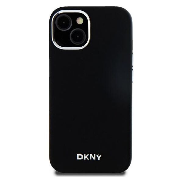 DKNY case for iPhone 15 6,1&quot; DKHMP15SSMCHLK black HC Magsafe silicone w horizontal metal logo 3666339265717