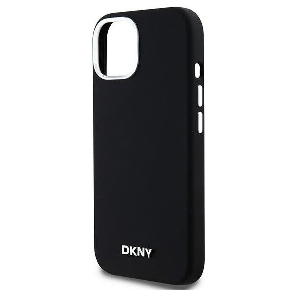 DKNY case for iPhone 15 6,1&quot; DKHMP15SSMCHLK black HC Magsafe silicone w horizontal metal logo 3666339265717