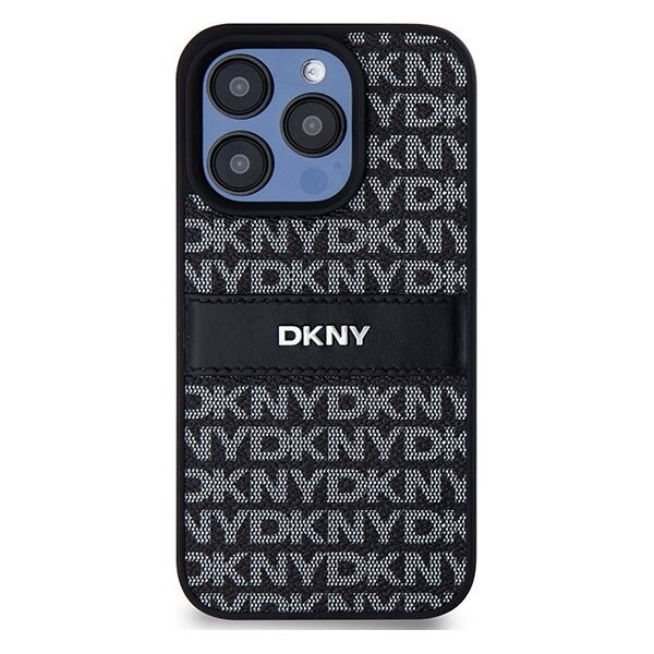 DKNY case for iPhone 15 Pro Max 6,7&quot; DKHCP15XPRTHSLK black HC PU repeat texture pattern w tonal stripe 3666339260422