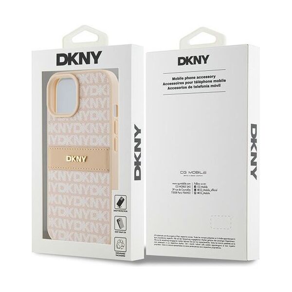 DKNY case for iPhone 15 6,1&quot; DKHCP15SPRTHSLP pink HC PU repeat texture pattern w tonal stripe 3666339260675