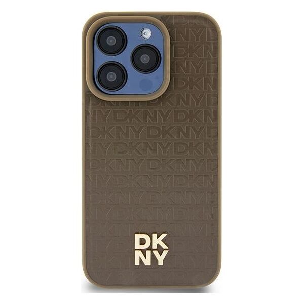 DKNY case for iPhone 15 6,1&quot; DKHMP15SPSHRPSW brown HC Magsafe pu repeat pattern w stack logo 3666339261795