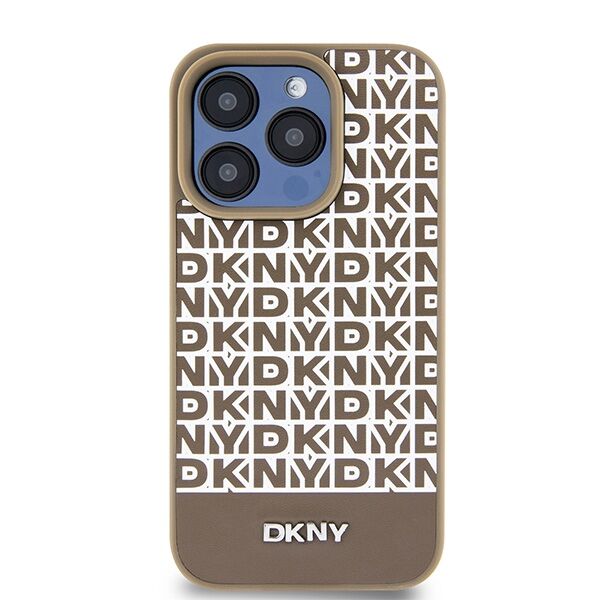 DKNY case for iPhone 15 Pro Max 6,7&quot; DKHMP15XPSOSPW black HC Magsafe pu repeat pattern w bottom stripe 3666339262105