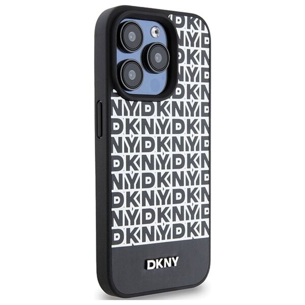 DKNY case for iPhone 15 Pro Max 6,7&quot; DKHMP15XPSOSPK black HC Magsafe pu repeat pattern w bottom stripe 3666339262242