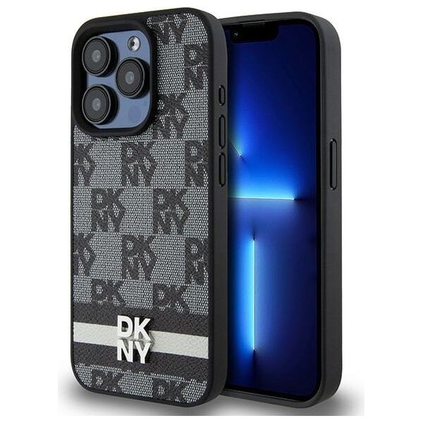 DKNY case for iPhone 15 Pro 6,1&quot; DKHCP15LPCPTSSK black HC PU checkered pattern w printed stripes 3666339263218