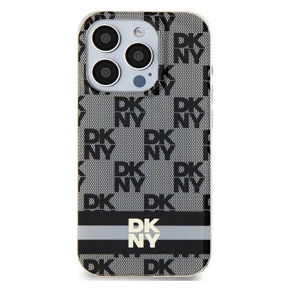 DKNY case for iPhone 15 6,1&quot; DKHMP15SHCPTSK black HC Magsafe pc tpu checkered pattern w printed stripes 3666339269357