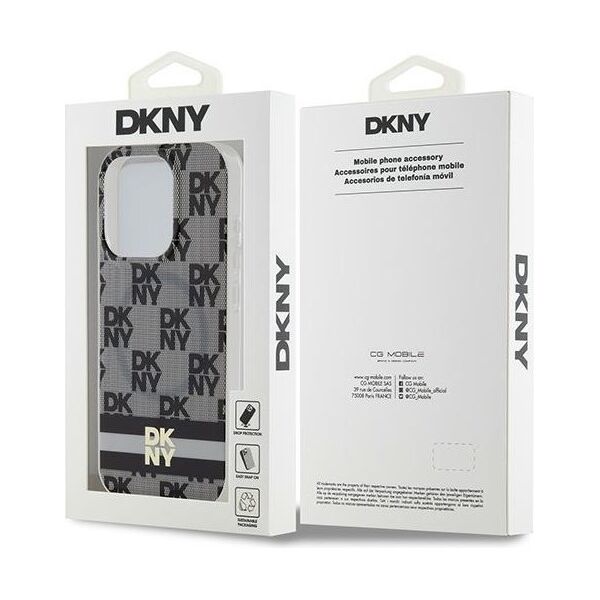 DKNY case for iPhone 15 Pro 6,1&quot; DKHMP15LHCPTSK black HC Magsafe pc tpu checkered pattern w printed stripes 3666339269371