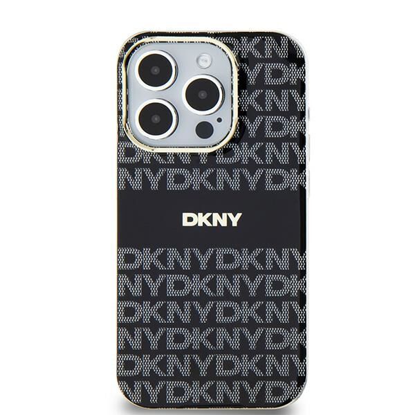 DKNY case for iPhone 15 Plus 6,7&quot; DKHMP15MHRHSEK black HC Magsafe pc tpu repeat texture pattern w stripe 3666339268107