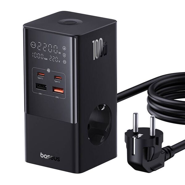 Baseus Statie de Incarcare 2xUSB, 2xType-C, Shuko, Fast Charging 100W, 1.5m - Baseus (E00023609113-00) - Black 6932172635855 έως 12 άτοκες Δόσεις