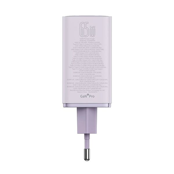 Baseus Incarcator pentru Priza 2x USB, 2x Type-C, 65W + Cablu Type-C la Type-C - Baseus (P10162701533-00) - Purple 6932172644468 έως 12 άτοκες Δόσεις