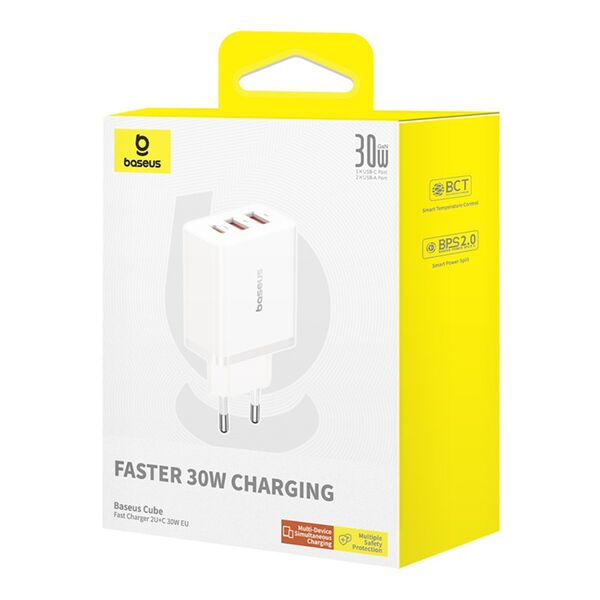 Baseus Incarcator GaN, 2x USB, Type-C, Fast Charging, 30W - Baseus (P10111402213-00) - White 6932172651145 έως 12 άτοκες Δόσεις