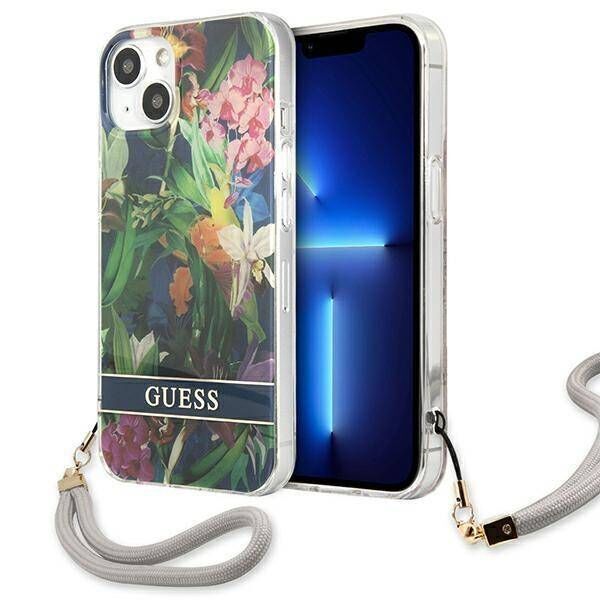 Case IPHONE 13 MINI Guess Hardcase Flower Strap (GUHCP13SHFLSB) blue 3666339040437