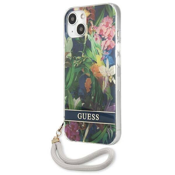 Case IPHONE 13 MINI Guess Hardcase Flower Strap (GUHCP13SHFLSB) blue 3666339040437