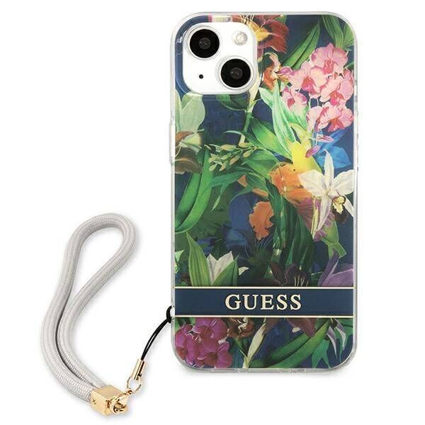 Case IPHONE 13 MINI Guess Hardcase Flower Strap (GUHCP13SHFLSB) blue 3666339040437