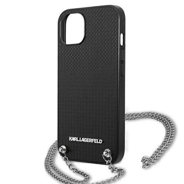 Original Case IPHONE 13 MINI Karl Lagerfeld Hardcase Leather Textured And Chain (KLHCP13SPMK) black 3666339049928