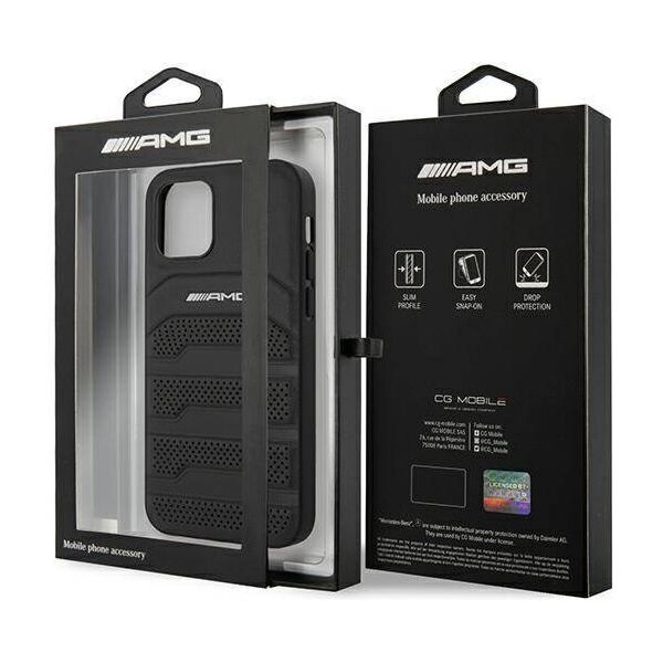 Case IPHONE 12 MINI Mercedes AMG Hardcase Leather Debossed Lines (AMHCP12SGSEBK) black 3666339013929