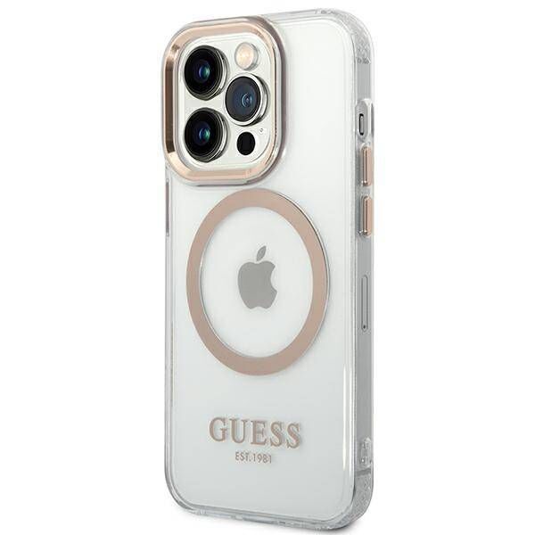 Original Case IPHONE 14 PRO Guess Hard Case Metal Outline Magsafe (GUHMP14LHTRMD) gold 3666339069728