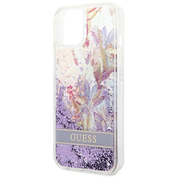 Case IPHONE 14 PLUS Guess Hardcase Flower Liquid Glitter purple 3666339088392