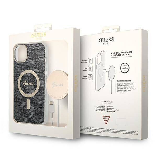 Original Case IPHONE 14 Guess Hardcase 4G Print MagSafe + Wireless Charger (GUBPN61H4EACSP) black 3666339102814