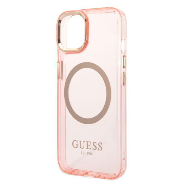 Guess case for iPhone 14 Plus 6,7&quot; GUHMP14MHTCMP pink hardcase Gold Outline Translucent MagSafe 3666339069674