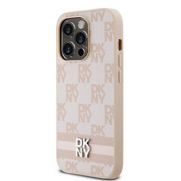 Original Case IPHONE 14 PRO DKNY Hardcase Leather Checkered Mono Pattern & Printed Stripes (DKHCP14LPCPTSSP) pink 3666339263591