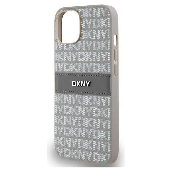 Original Case IPHONE 13 / 14 / 15 DKNY Hardcase Leather Mono Stripe & Metal Logo (DKHCP14SPRTHSLE) beige 3666339260491