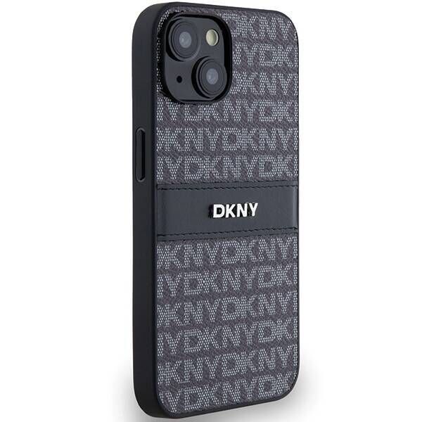 Original Case IPHONE 13 / 14 / 15 DKNY Hardcase Leather Mono Stripe & Metal Logo (DKHCP14SPRTHSLK) black 3666339260354