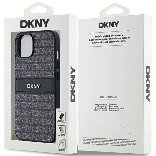 Original Case IPHONE 13 / 14 / 15 DKNY Hardcase Leather Mono Stripe & Metal Logo (DKHCP14SPRTHSLK) black 3666339260354