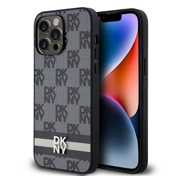 Original Case IPHONE 14 PRO MAX DKNY Hardcase Leather Checkered Mono Pattern & Printed Stripes (DKHCP14XPCPTSSK) black 3666339263188