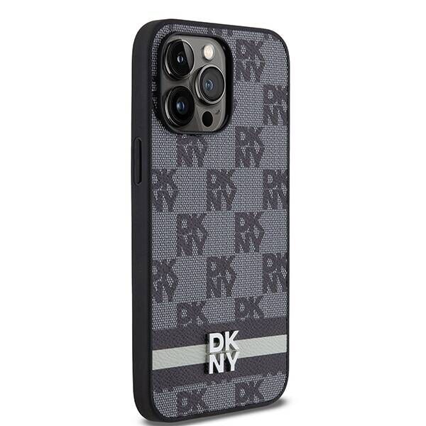 Original Case IPHONE 14 PRO MAX DKNY Hardcase Leather Checkered Mono Pattern & Printed Stripes (DKHCP14XPCPTSSK) black 3666339263188