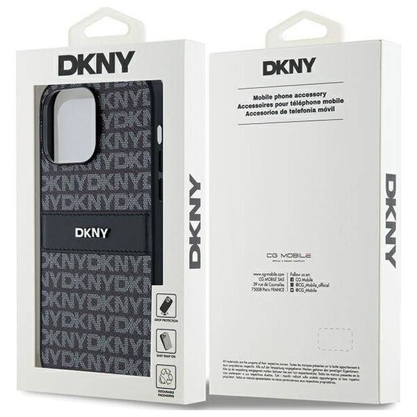 Original Case IPHONE 14 PRO MAX DKNY Hardcase Leather Mono Stripe & Metal Logo (DKHCP14XPRTHSLK) black 3666339260385