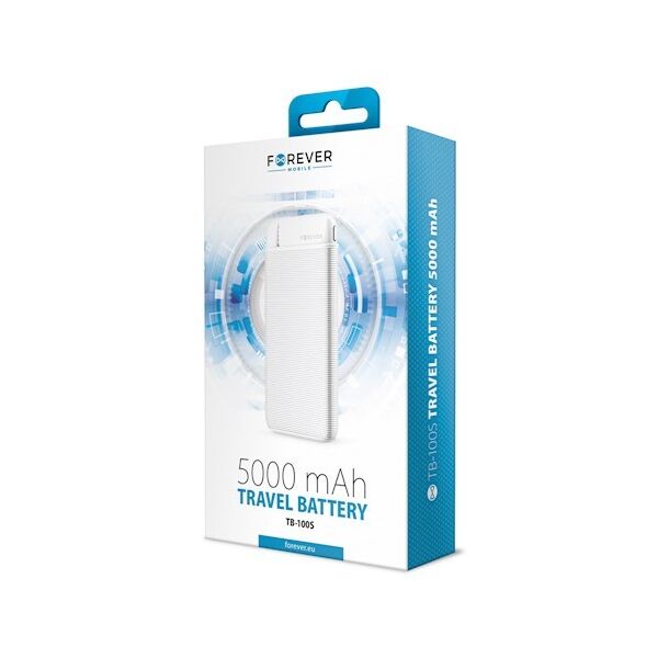 Forever TB-100S power bank 1x USB foglalattal 5000mAh fehér (max 2,1A) 10W 5900495829238