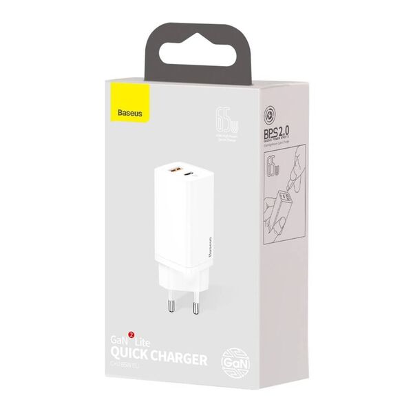 Baseus GaN2 Lite Quick Travel Charger USB+C 65W EU (white) 6953156232945