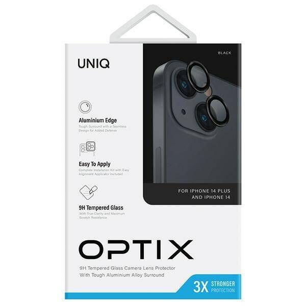 Tempered Glass for Camera IPHONE 14 / 14 PLUS UNIQ Optix Aluminium Camera Lens Protector z Aplikatorem czarny 8886463682395