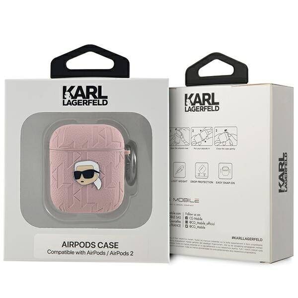 Original Case APPLE AIRPODS Karl Lagerfeld Cover Monogram Karl Head pink 3666339283759