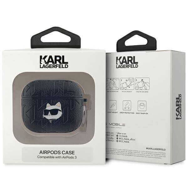 Original Case APPLE AIRPODS 3 Karl Lagerfeld Cover Monogram Choupette Head black 3666339283612