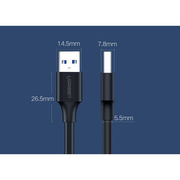 USB 2.0 M-M UGREEN cable US102, 1m (black) 6957303813094