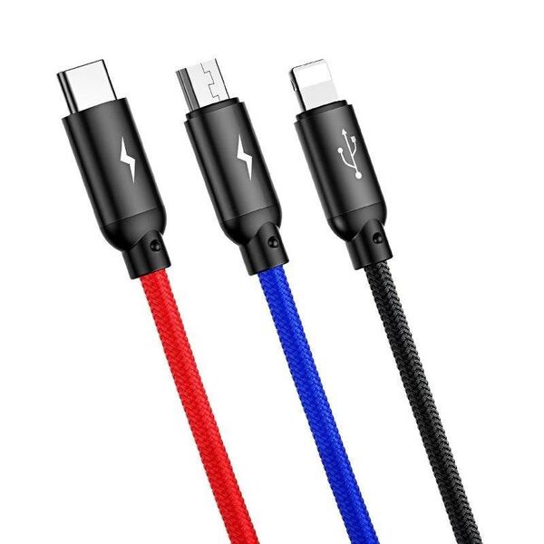 Baseus 3in1 Cable USB-C / Lightning / Micro 3,5A 0,3m (Black) 6953156273931